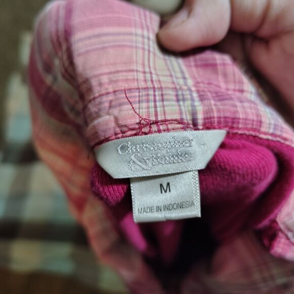 Christopher Banks Blouse Sz M Womens Top Pink Knit Plaid Collar/Cuff Zip - Picture 6 of 8